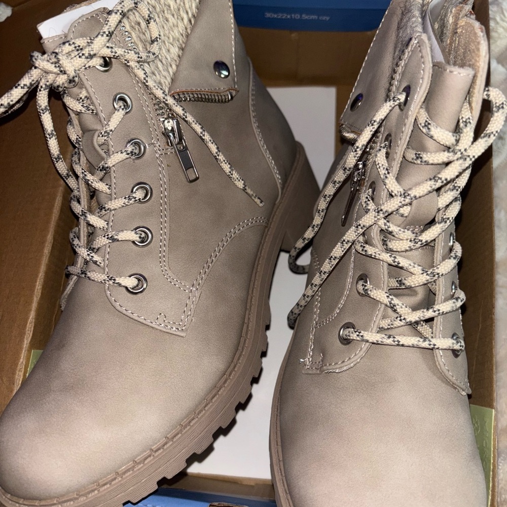 Jellypop Tan Combat Moto Boots Lace-Up Design